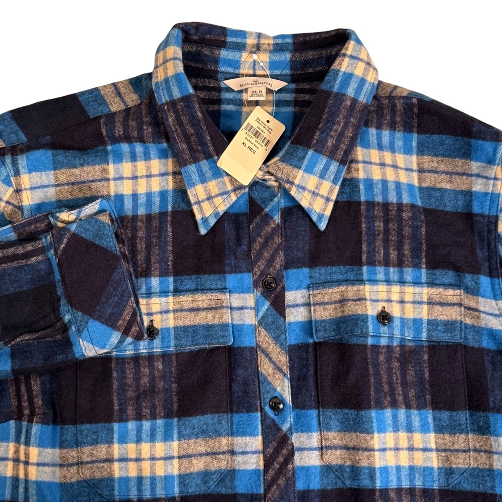 LL Bean Signature Chamois Tunic Shirt Darkest Navy Plaid Womens XL 502361 NWT